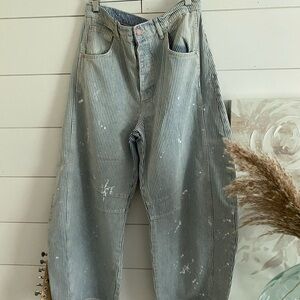 Free People Railroad Stripe Barrel Jean NWOT
